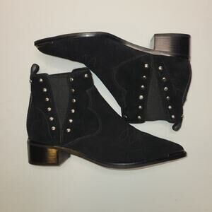 Marc Fisher Chelsea Bootie Black Suede Pointed Toe Block Heel Western Boho‎ 7M